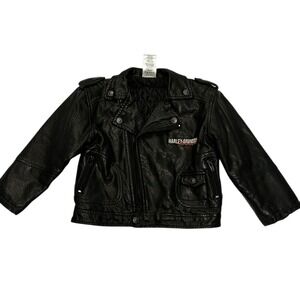 Harley-Davidson Biker Jacket Faux Leather Motorcycle Patches Black‎ Toddler